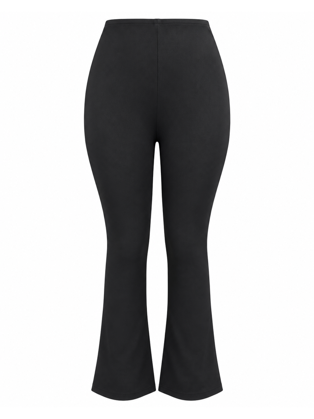 Black professional waistband boot-leg trousers with a plain finish and gently flared hems, first view.