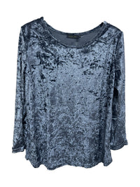 Front view of Sugar Crisp SC14897 Denim crushed velvet long sleeve top with scoop neckline