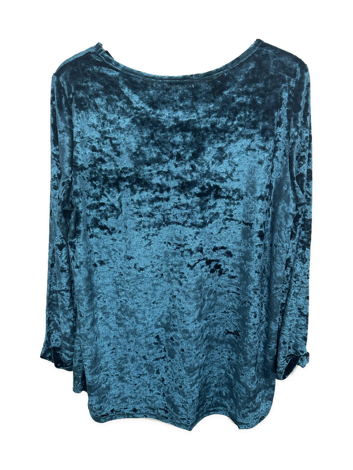 Back view of Sugar Crisp SC14897 Petrol crushed velvet long sleeve top