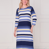 SC03205 Striped Relaxed-Fit Midi Dress with 3/4 Sleeves