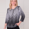 AB00067 Chevron Zip-Front 3/4 Sleeve Blouse