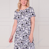 AB00100 Monochrome Floral A-Line Day Dress