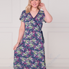 AB03344 Abstract Leaf Print Wrap Midi Dress