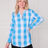 AB13536 Checked Button-Neck Casual Tunic Top