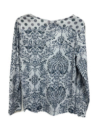Back view of AB03789 grey paisley long sleeve top with polka dot detailing across the shoulders