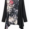 BDLD02975 Black Floral Lace-Trim Dip-Hem Tunic ^