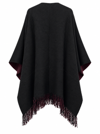 Black reverse side back view of SCLW22845A reversible knitted wrap with labels removed, WineBlack sample
