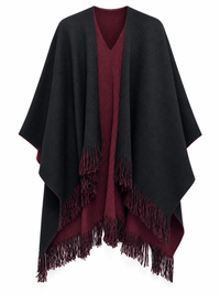 Black reverse side front view of SCLW22845A reversible knitted wrap, demonstrated on WineBlack sample