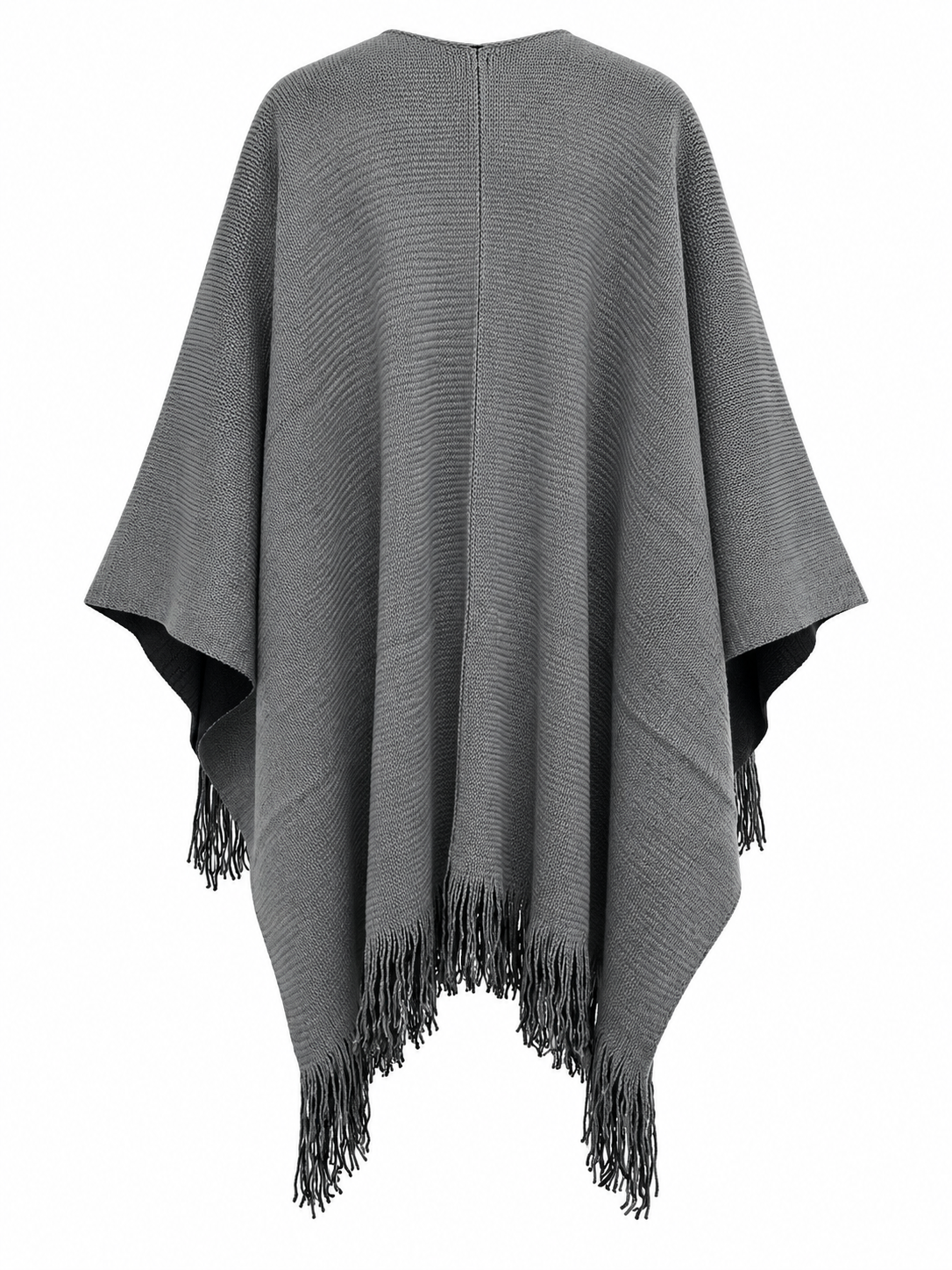 Back view of Sugar Crisp SCLW22845A grey and black reversible fringed knitted wrap