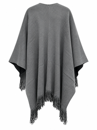 Back view of Sugar Crisp SCLW22845A grey and black reversible fringed knitted wrap