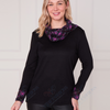 SC02633 Cowl Neck Contrast Plaid Trim Top