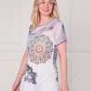 SC03041 Peacock Mandala Print Lace Sleeve Boho Top