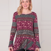 SC03194 Mixed Print Boho Flared Blouse Top