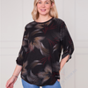 SC03626 Abstract Leaf Print 3/4 Sleeve Blouse Top