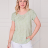 SC04208 Delicate Floral Pleated Sleeve Keyhole Back Top
