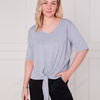 SC04257 Soft Knit Tie-Front V-Neck Casual Top