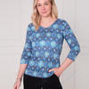 SC05009 Geometric Tile Print Burnout 3/4 Sleeve Top