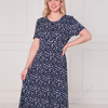 SC05619 Short Sleeve Abstract Leaf Print Midi Dress