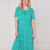 SC05619 Tie-Front Abstract Leaf Print Midi Dress