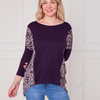 SC11981 Aztec Trim High-Low Knit Blouse Top