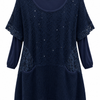 SC02046 Navy Layered Sequin Knit Pocket Tunic ^