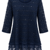 SC02076 Sequin Chevron Knit Lace-Hem Tunic ^