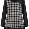 SC02366 Black Check Lace-Trim Long Sleeve Tunic ^