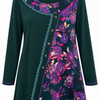 SC02655 Teal Floral Lace-Trim Asymmetric Tunic ^