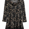 SC03024 Black Floral Paisley Cowl Neck Tunic with Sheer Hem