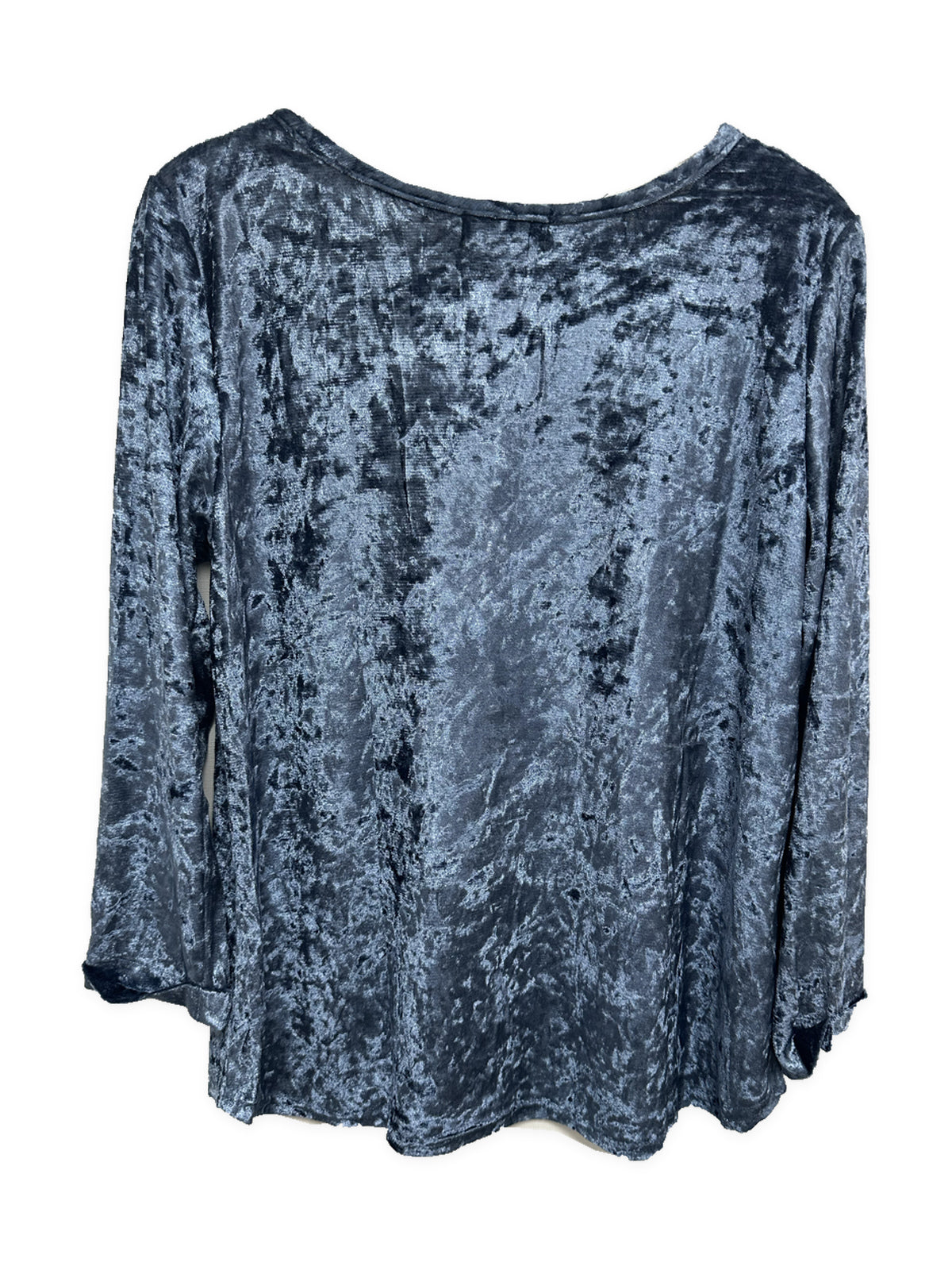 Back view of Sugar Crisp SC14897 Denim crushed velvet long sleeve top
