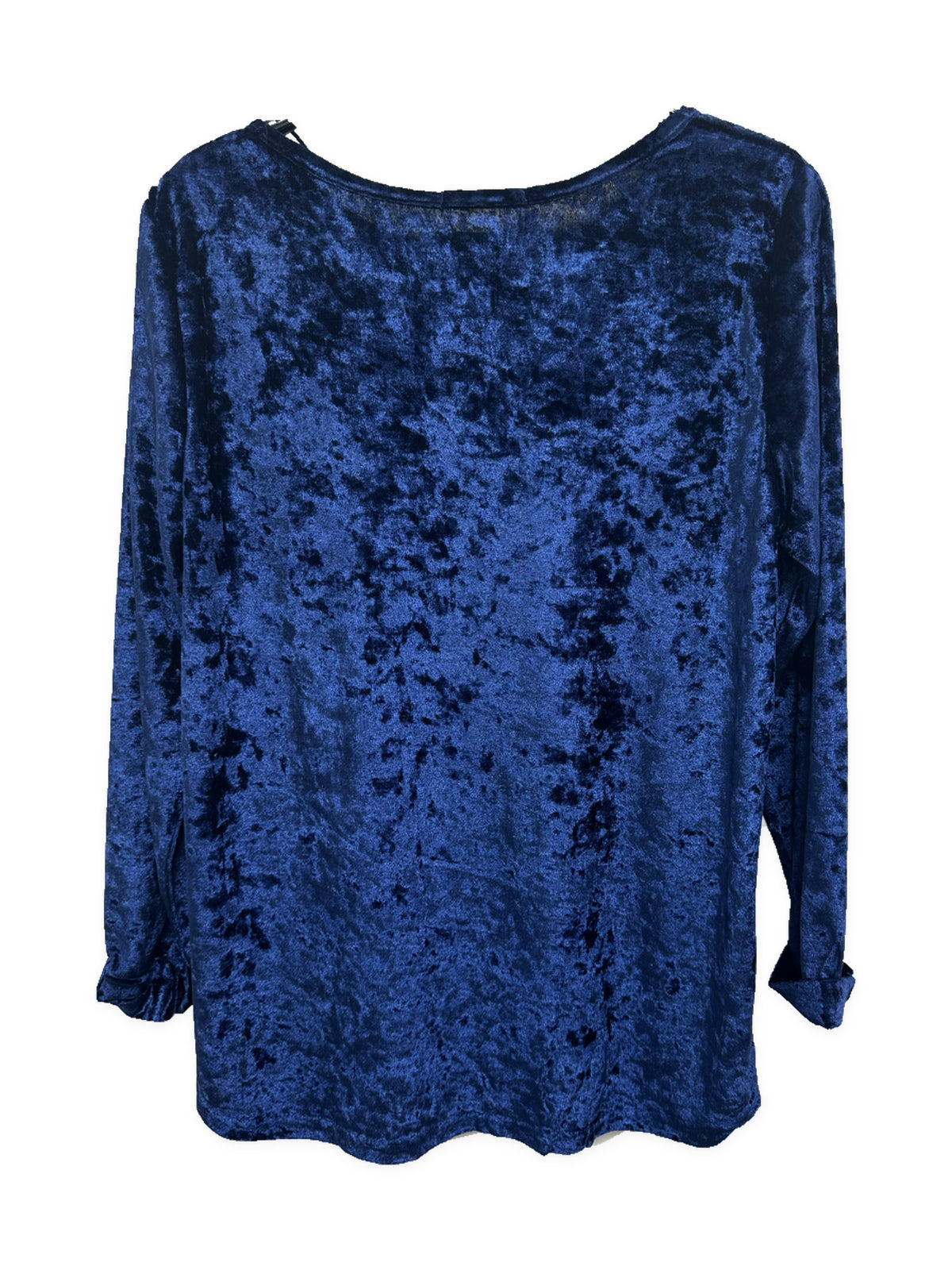 Back view of Sugar Crisp SC14897 Navy crushed velvet long sleeve top