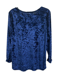 Back view of Sugar Crisp SC14897 Navy crushed velvet long sleeve top