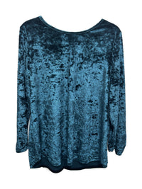 Front view of Sugar Crisp SC14897 Petrol crushed velvet long sleeve top with scoop neckline