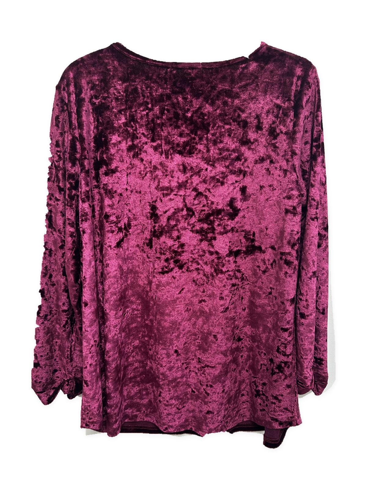 Back view of Sugar Crisp SC14897 Pink crushed velvet long sleeve top