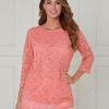 SC13373 Geometric Lace 3/4 Sleeve Tunic Top