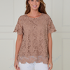 SC16217 Floral Lace Overlay Short Sleeve Top