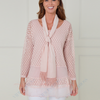 SC00338 Textured Lace Panel Blouse with Scarf Accent