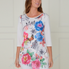SC02832 Floral Abstract Print Blouse with Asymmetric Hem