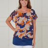 AB00034 Bold Floral Chiffon Overlay Top