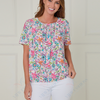 SC03756 Vibrant Floral Print Gathered Blouse