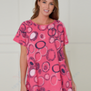 SC16067 Bold Circle Print Flared Tunic Top