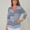 SC04363 Striped Patchwork V-Neck Tunic Top