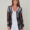 SC12774 Floral Crochet Open Front Cardigan