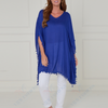 SC13627 Pom Pom Trim Boho Kaftan Top ^