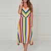 SC03837 Multicolour Stripe Sleeveless Handkerchief Dress ^