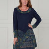 SC02867 Patchwork Hem Boho Knit Dress with Printed Panels