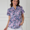 VLB14582 Abstract Speckle Print V-Neck Ladies Short Sleeve Shirt