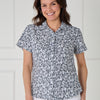 VLB14592 Botanical Print Casual Button-Up Ladies Short Sleeve Shirt