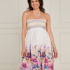 VLD09126 Smocked Boho Floral Halter Dress