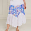VLS09129 Floral Boho Crinkle Midi Skirt with Crochet Trim